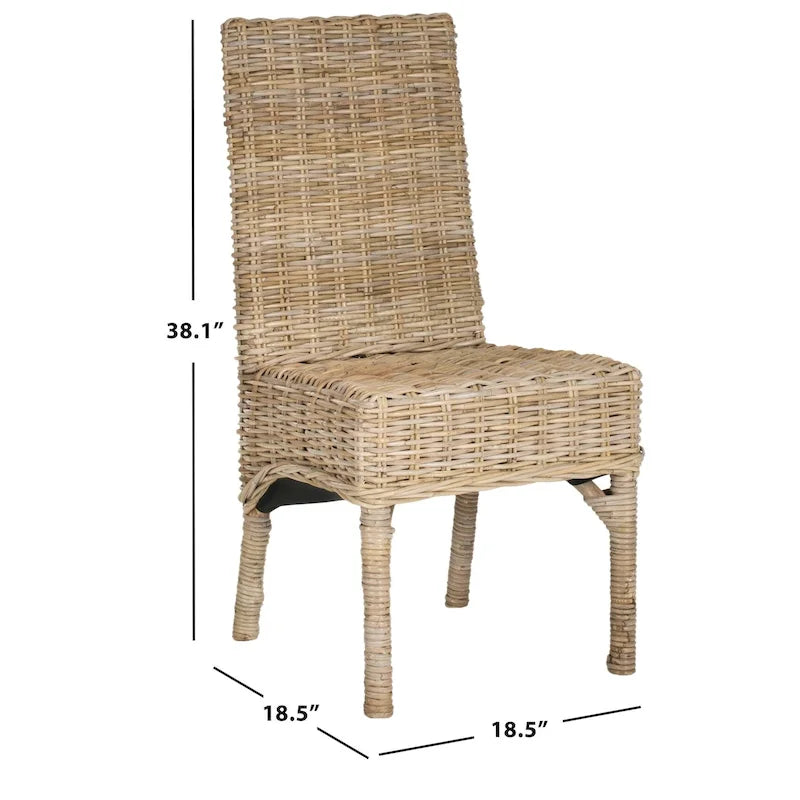 Juego de 2 sillas de comedor de mimbre y ratán natural sin acabado, estilo granja