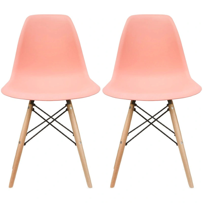 Juego de 2 sillas de comedor retro de plástico estilo Eiffel con patas de madera maciza