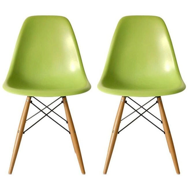 Juego de 2 sillas de comedor retro de plástico estilo Eiffel con patas de madera maciza
