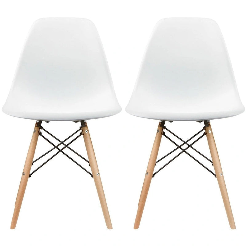 Lot de 2 chaises de salle à manger rétro en plastique, avec pieds en bois massif