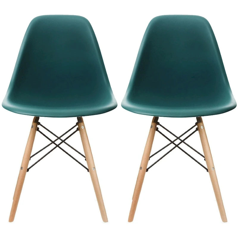 Lot de 2 chaises de salle à manger rétro en plastique, avec pieds en bois massif