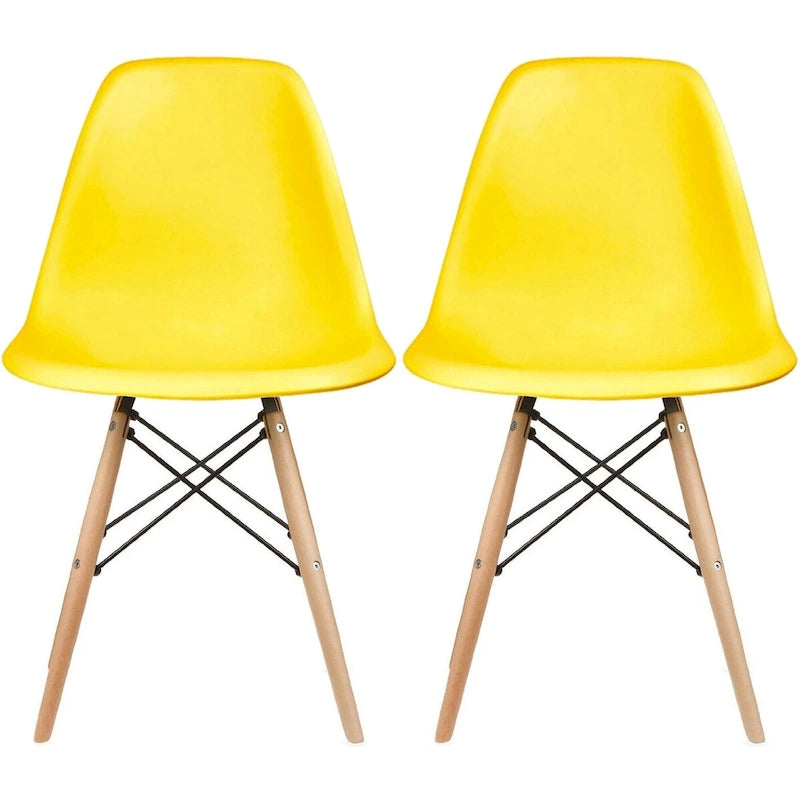 Lot de 2 chaises de salle à manger rétro en plastique, avec pieds en bois massif