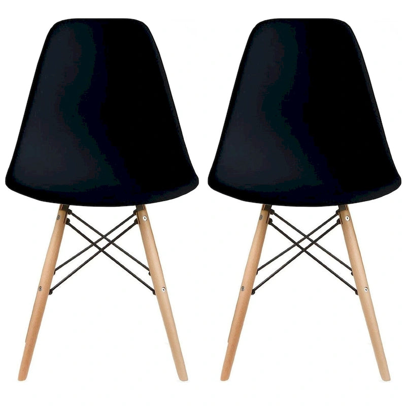 Lot de 2 chaises de salle à manger rétro en plastique, avec pieds en bois massif