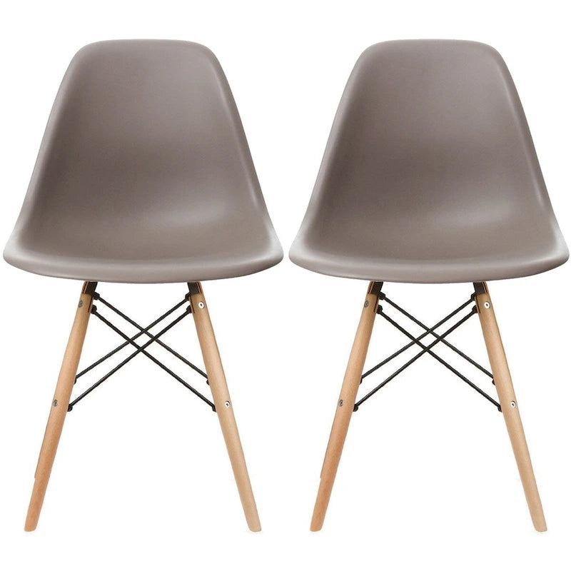 Lot de 2 chaises de salle à manger rétro en plastique, avec pieds en bois massif