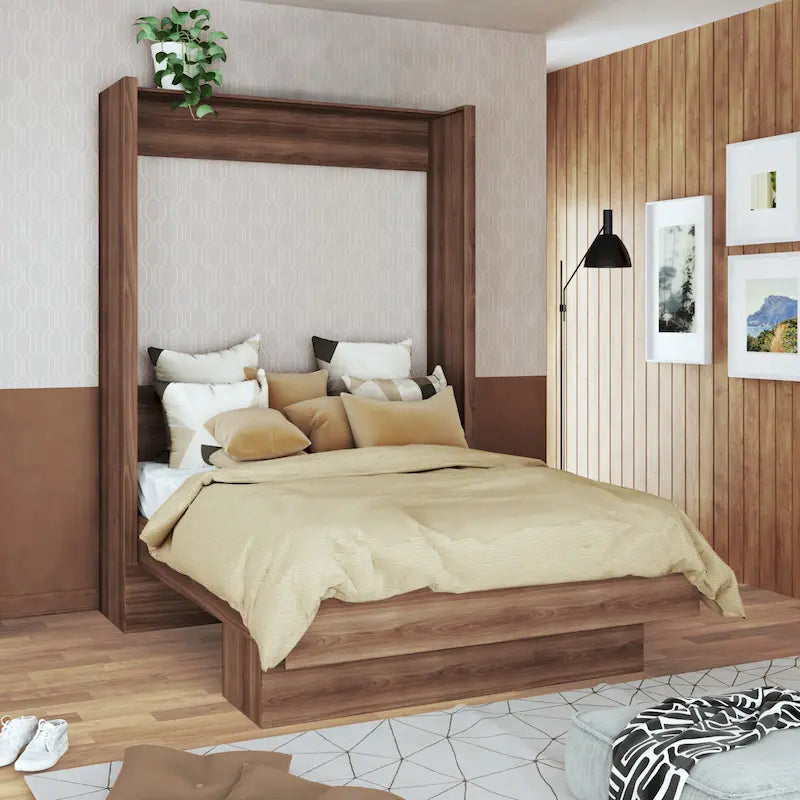 Queen Murphy Wall Bed with Display Shelf Foldable Space-Saving Design