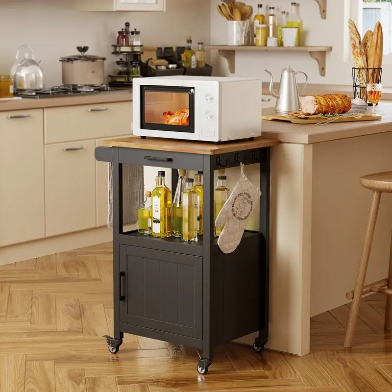 Carrito isla de cocina de madera con cajones