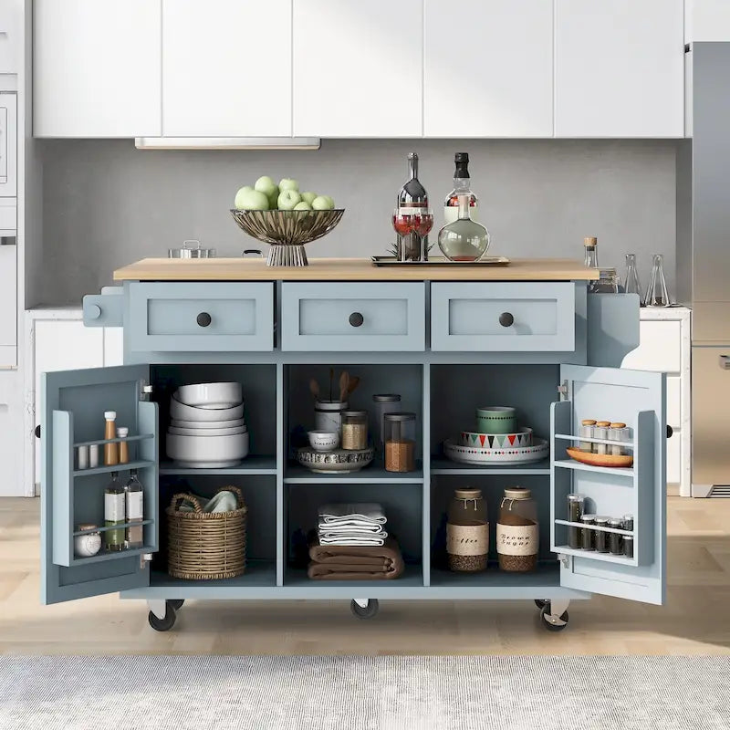 Carrito isla de cocina portátil con ruedas y almacenamiento