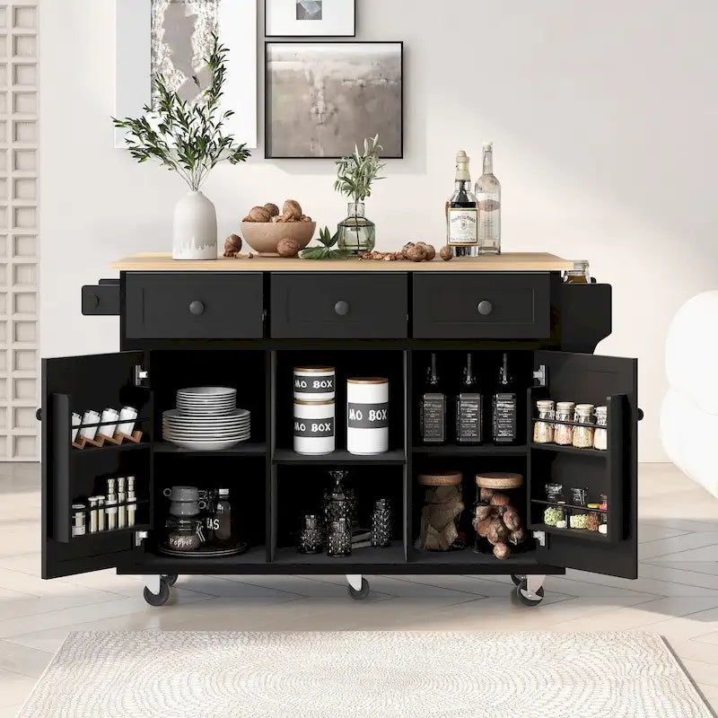 Carrito isla de cocina portátil con ruedas y almacenamiento