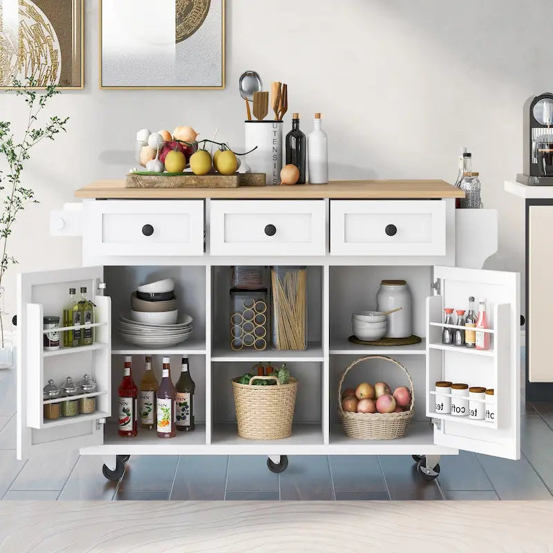 Carrito isla de cocina portátil con ruedas y almacenamiento