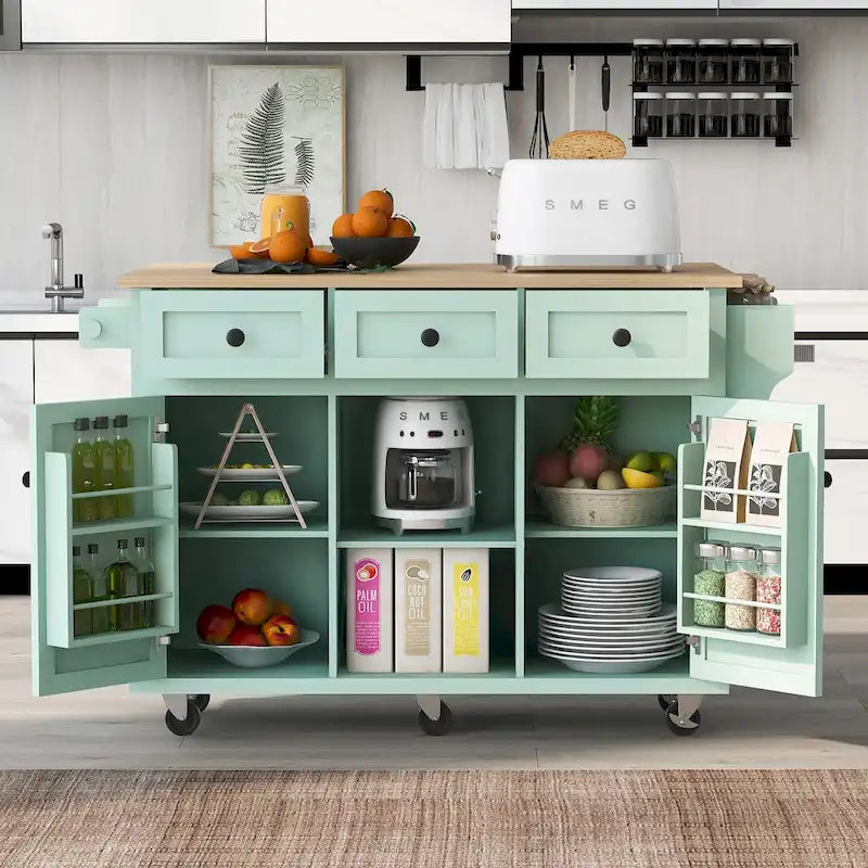 Carrito isla de cocina portátil con ruedas y almacenamiento