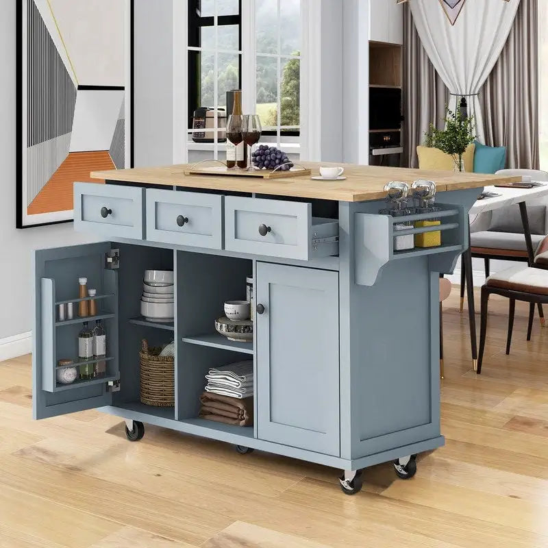 Carrito isla de cocina portátil con ruedas y almacenamiento