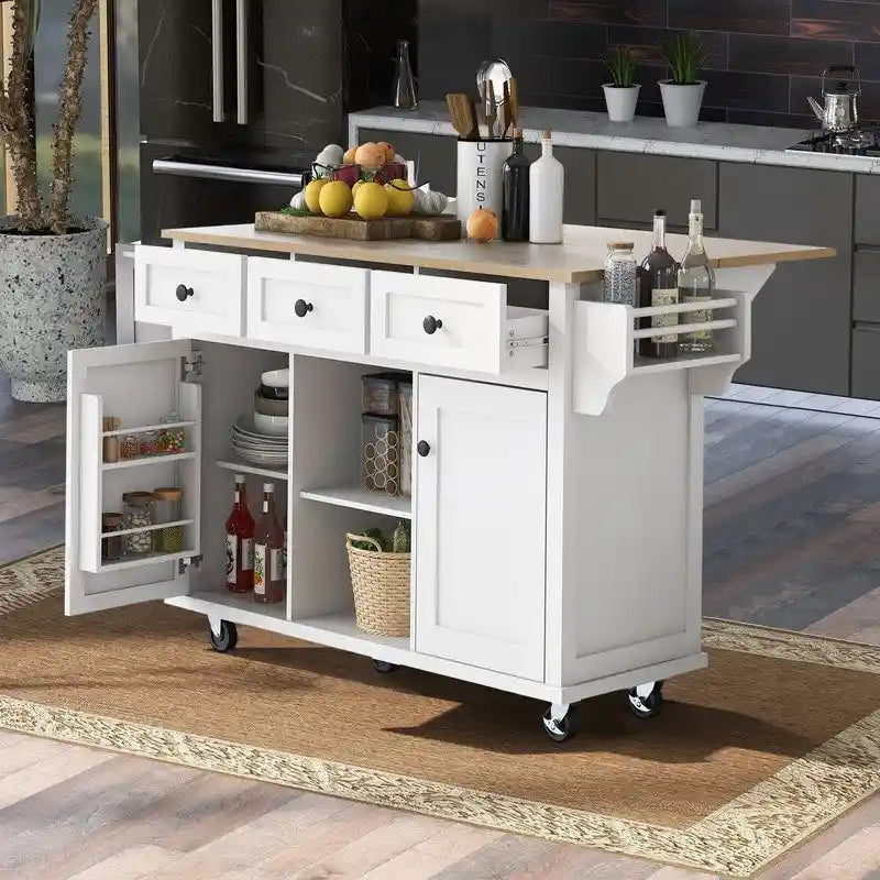 Carrito isla de cocina portátil con ruedas y almacenamiento