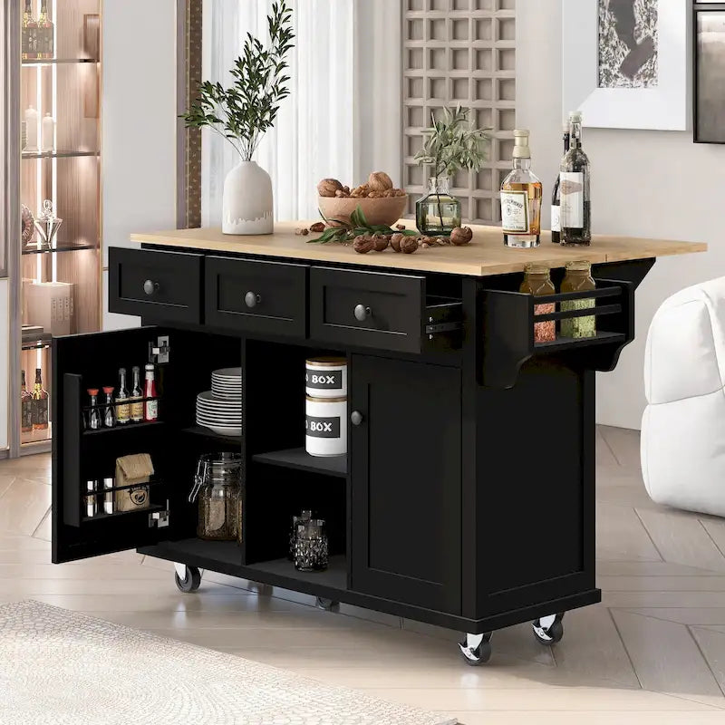 Carrito isla de cocina portátil con ruedas y almacenamiento