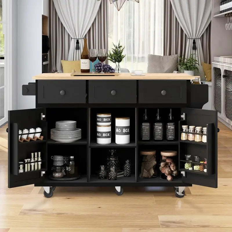 Carrito isla de cocina portátil con ruedas y almacenamiento