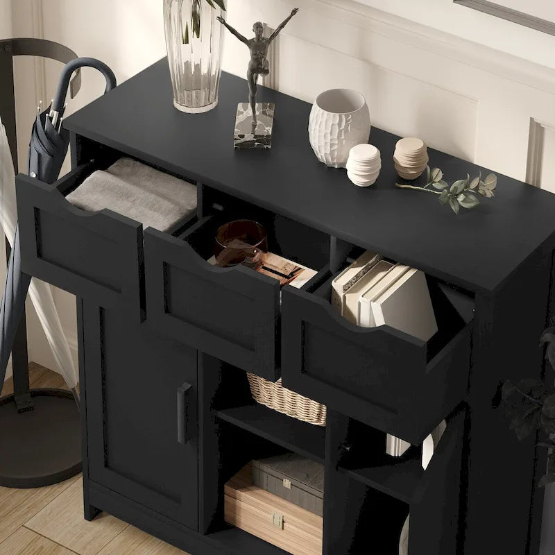 Armario de suelo de madera con cajones y estantes, mueble decorativo de almacenamiento para sala, dormitorio y baño