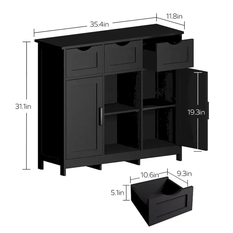 Armario de suelo de madera con cajones y estantes, mueble decorativo de almacenamiento para sala, dormitorio y baño