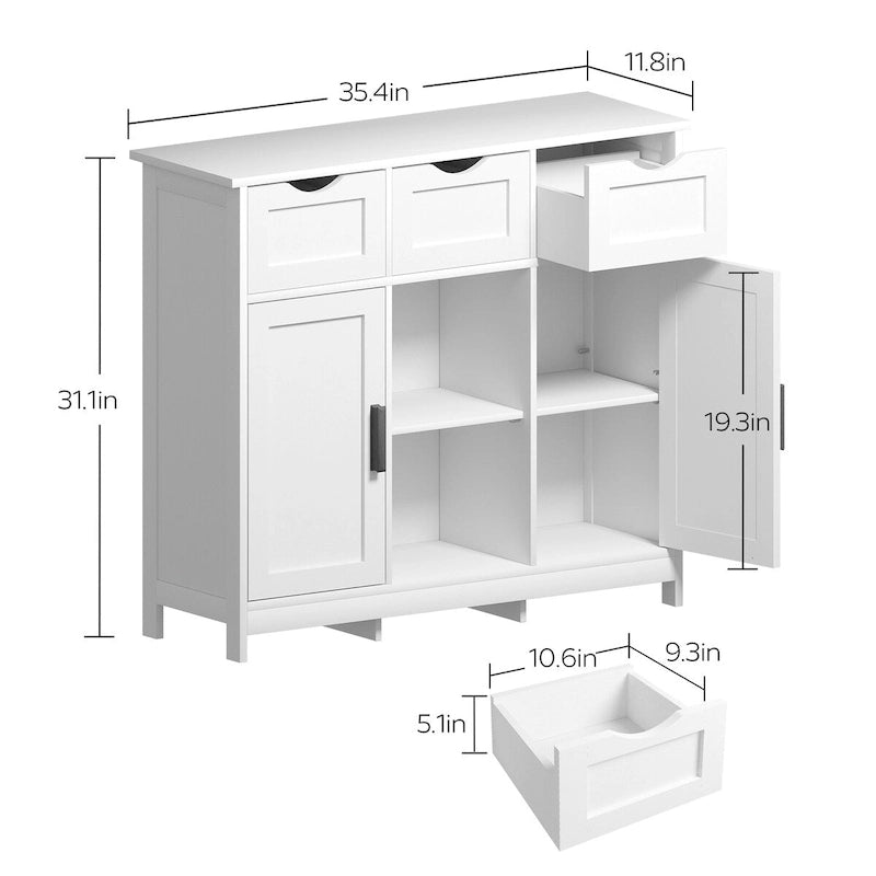 Armario de suelo de madera con cajones y estantes, mueble decorativo de almacenamiento para sala, dormitorio y baño