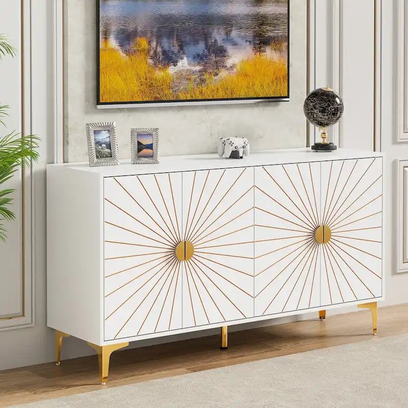 Credenza con quattro ante, vani contenitore e ripiani regolabili