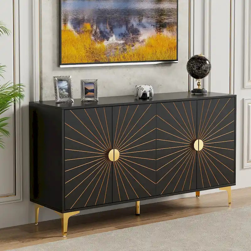 Credenza con quattro ante, vani contenitore e ripiani regolabili