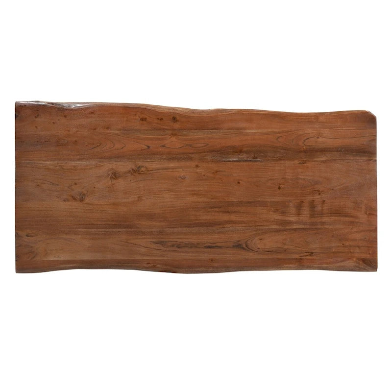 Table à manger en bois massif d’acacia avec pieds en fer noir, marron