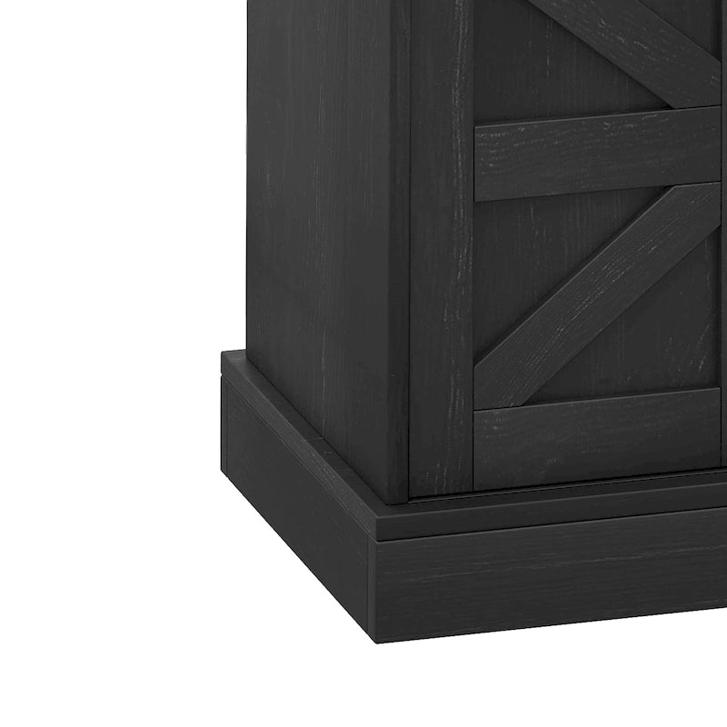 Farmhouse Sliding Barn Door Coffee Bar Cabinet Sideboard Buffet with Power Outlets
