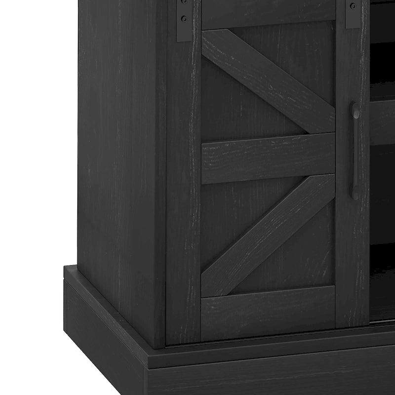 Farmhouse Sliding Barn Door Coffee Bar Cabinet Sideboard Buffet with Power Outlets