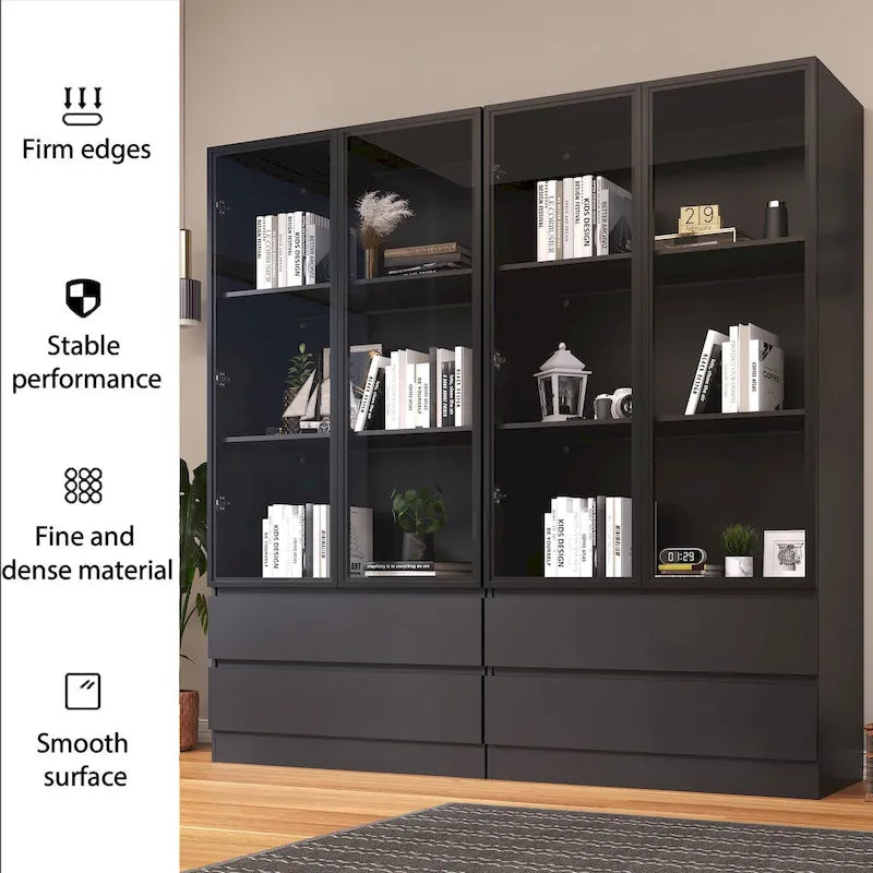 Vitrine de rangement avec portes en verre trempé et étagères LED à 4 niveaux