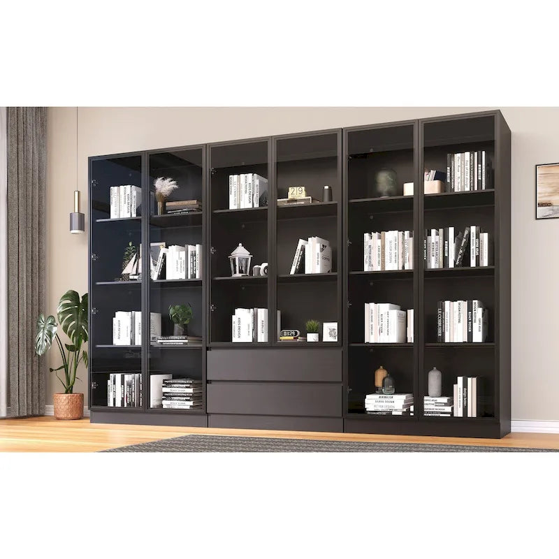 Vitrine de rangement avec portes en verre trempé et étagères LED à 4 niveaux