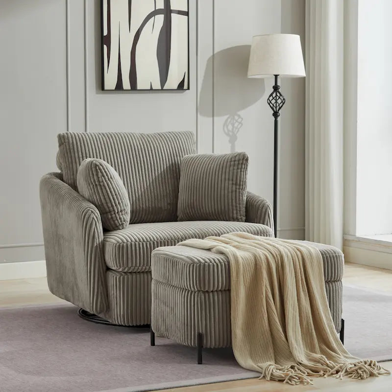 Upholstered Swivel Barrel Accent Chair with Storage Ottoman Option