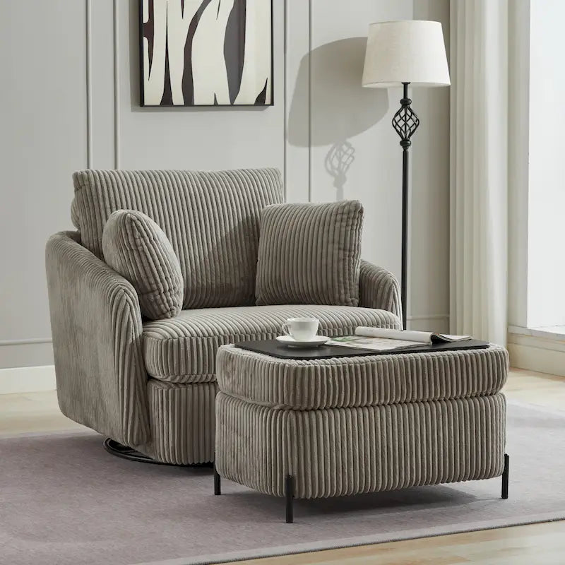Upholstered Swivel Barrel Accent Chair with Storage Ottoman Option