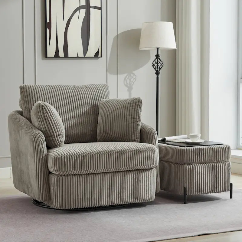 Upholstered Swivel Barrel Accent Chair with Storage Ottoman Option