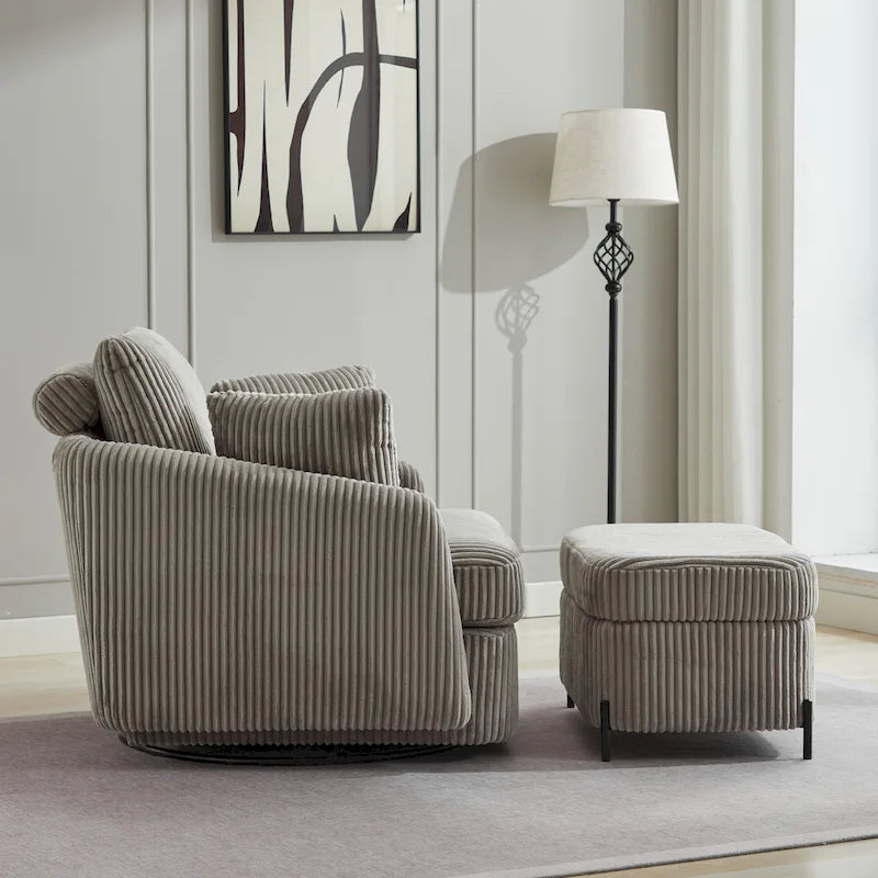 Upholstered Swivel Barrel Accent Chair with Storage Ottoman Option