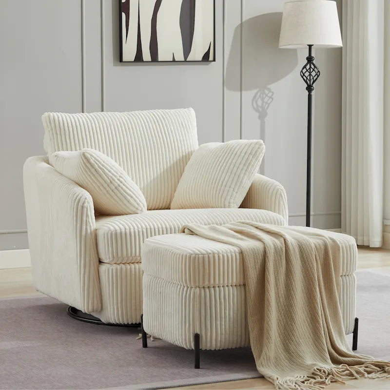 Upholstered Swivel Barrel Accent Chair with Storage Ottoman Option