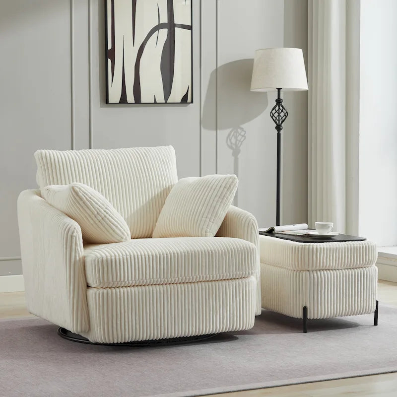 Upholstered Swivel Barrel Accent Chair with Storage Ottoman Option