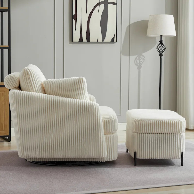 Upholstered Swivel Barrel Accent Chair with Storage Ottoman Option