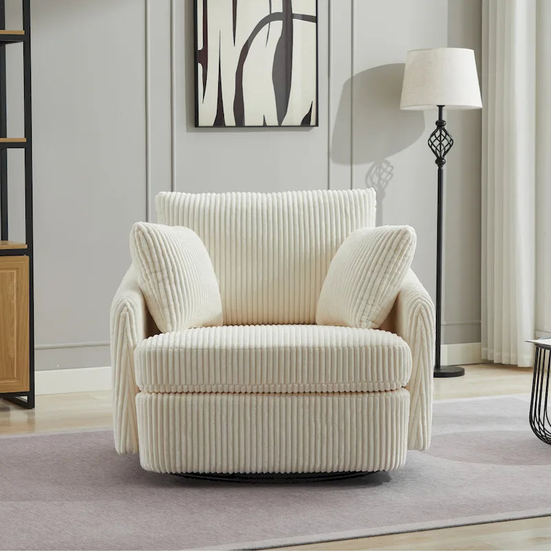 Upholstered Swivel Barrel Accent Chair with Storage Ottoman Option