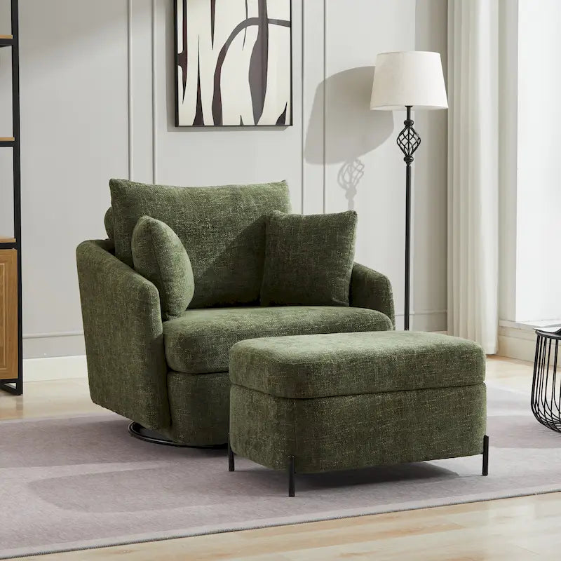Upholstered Swivel Barrel Accent Chair with Storage Ottoman Option