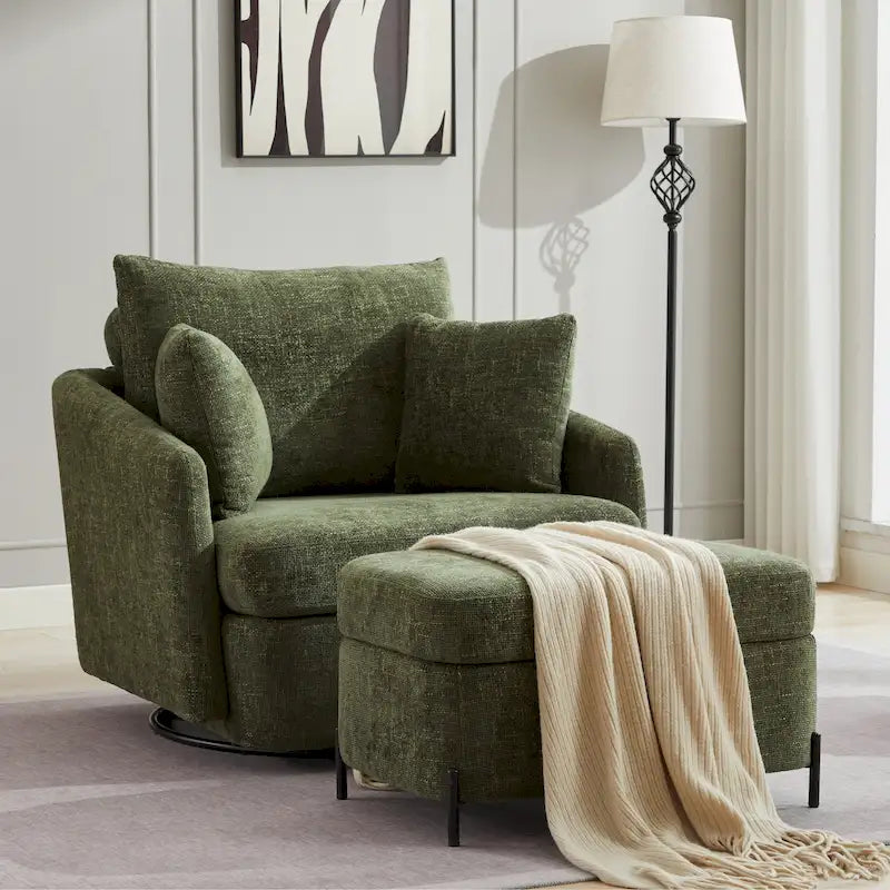 Upholstered Swivel Barrel Accent Chair with Storage Ottoman Option