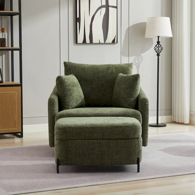 Upholstered Swivel Barrel Accent Chair with Storage Ottoman Option