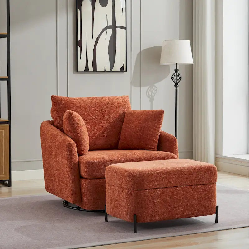 Upholstered Swivel Barrel Accent Chair with Storage Ottoman Option