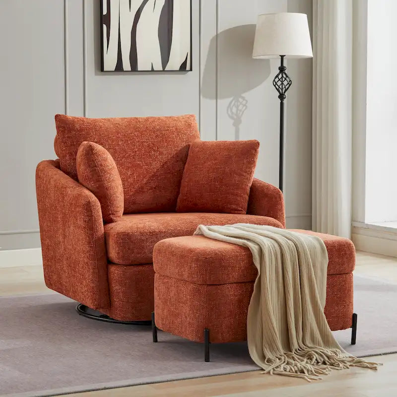 Upholstered Swivel Barrel Accent Chair with Storage Ottoman Option