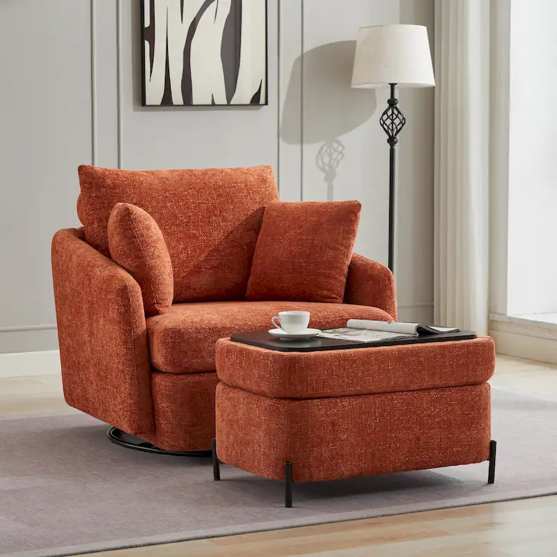 Upholstered Swivel Barrel Accent Chair with Storage Ottoman Option