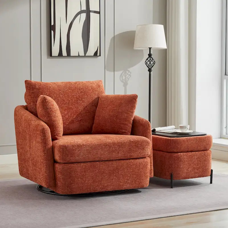 Upholstered Swivel Barrel Accent Chair with Storage Ottoman Option