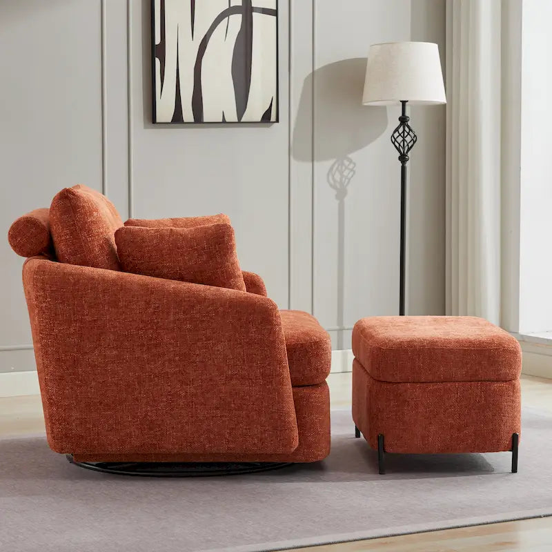Upholstered Swivel Barrel Accent Chair with Storage Ottoman Option
