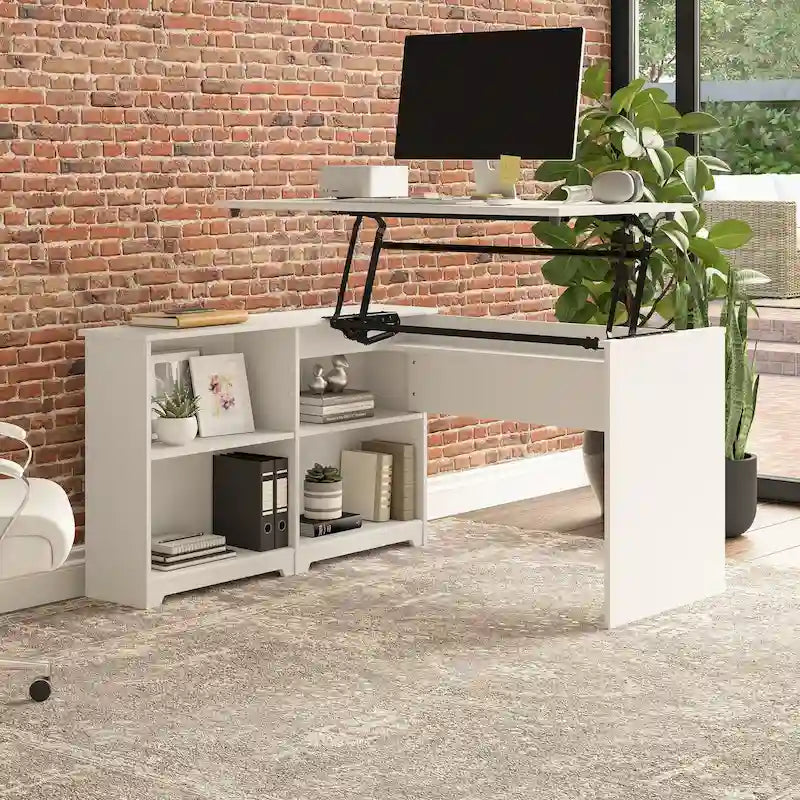 52W 3-Position Sit to Stand Corner Desk with Shelves and Storage