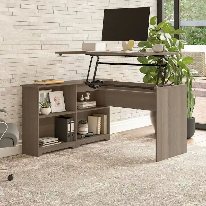 52W 3-Position Sit to Stand Corner Desk with Shelves and Storage
