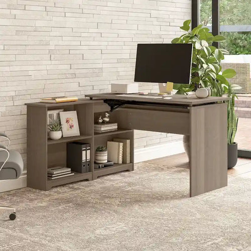 52W 3-Position Sit to Stand Corner Desk with Shelves and Storage
