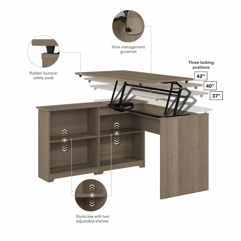 52W 3-Position Sit to Stand Corner Desk with Shelves and Storage
