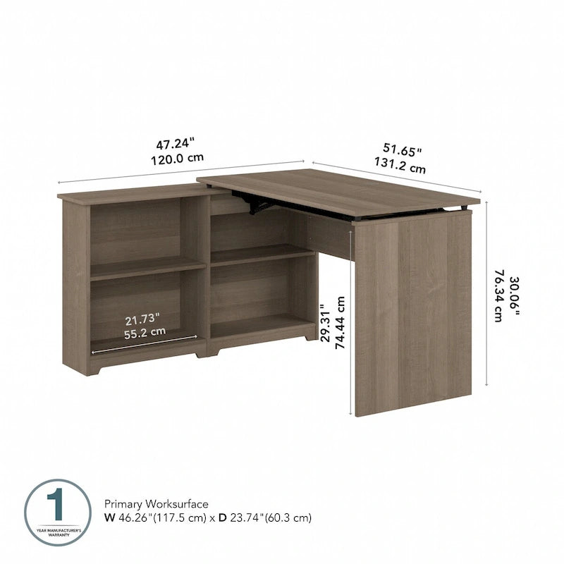 52W 3-Position Sit to Stand Corner Desk with Shelves and Storage