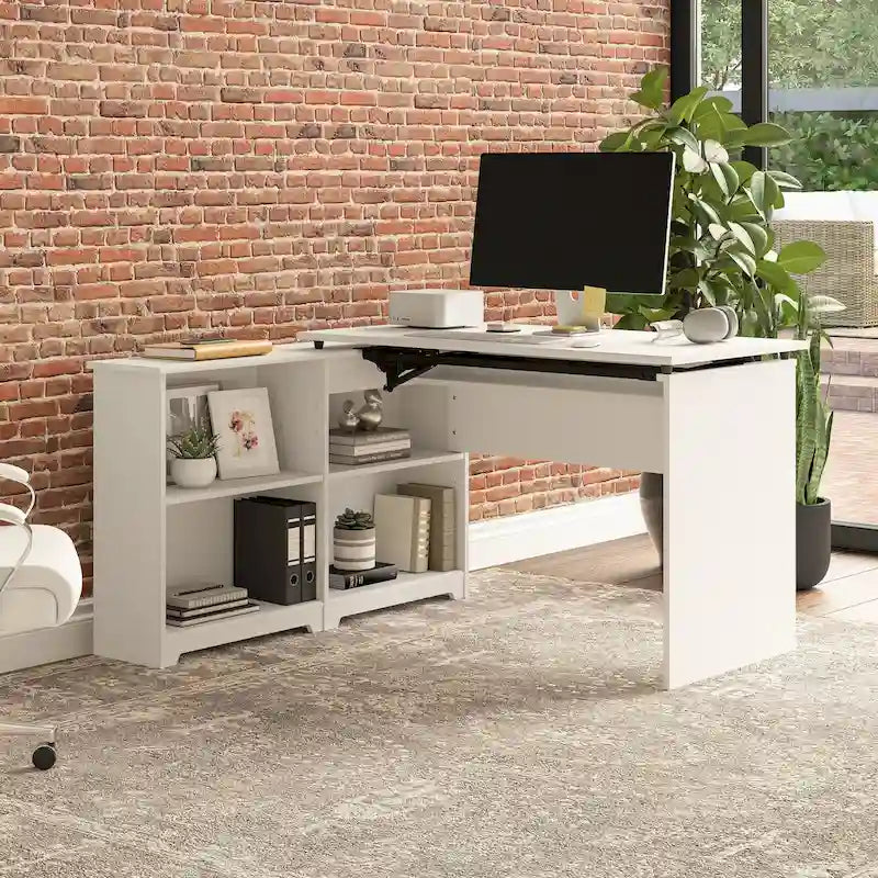 52W 3-Position Sit to Stand Corner Desk with Shelves and Storage